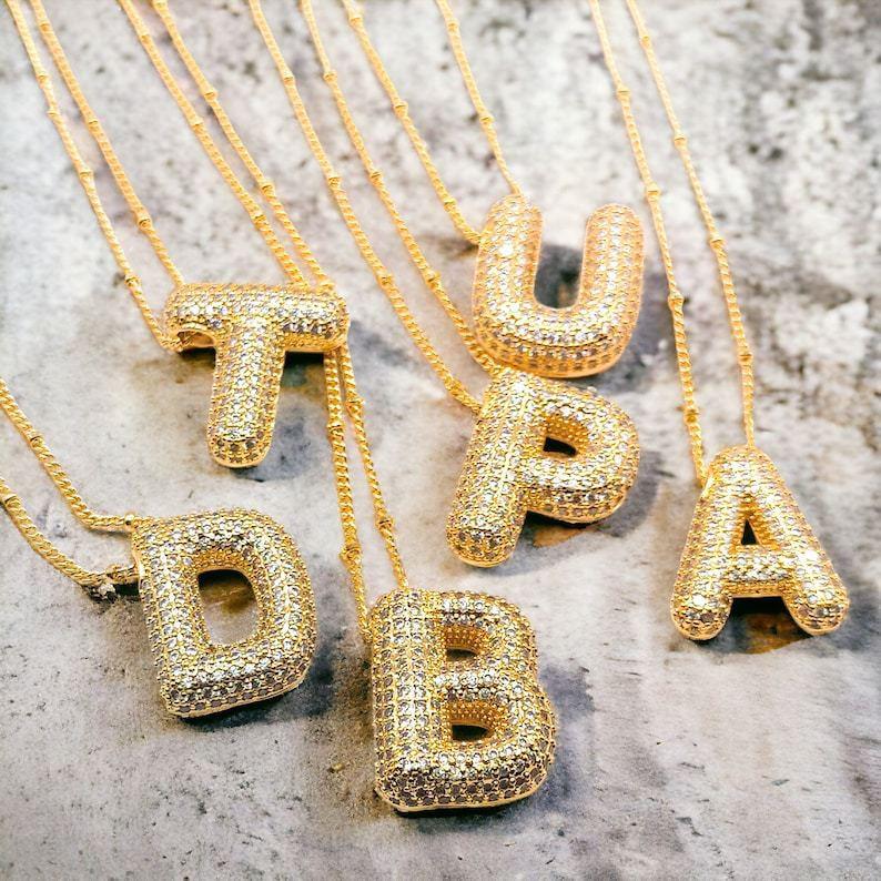 Elegante Collana con Ciondolo Alfabeto in Oro 18 Carati Placcato Zircone