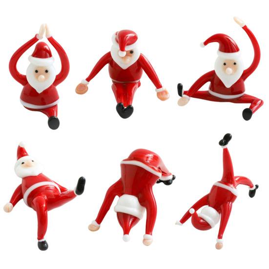 Yousheng Santa Claus Yoga Glass Ornament Desktop Art Figurine Healthy Humorous Holiday Decor Glass Art Ornament