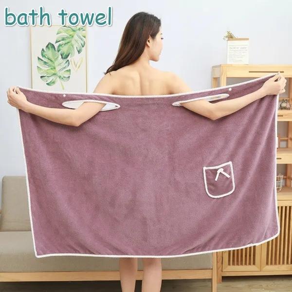 Extra-size Can Wear Bath Towels for Adult Women Absorbent Soft and Comfortable Bathrobe Towel Pure Color