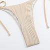 Women's White Ribbed Triangle Bikini Set Tie Side High Cut Thong Swimwear