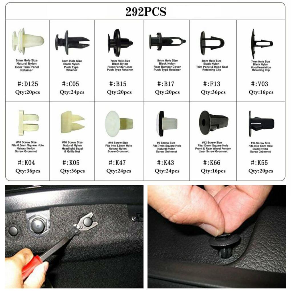 292Pieces Auto Car Body Push Pin Rivet Fasteners Trim Bumper Panel Retainer