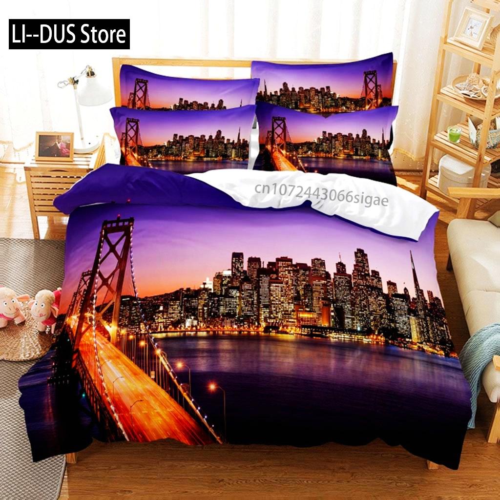Night View Bridge Bedding Set Duvet Cover Set 3d Bedding Digital Printing Queen Size Bedding Set Fashion Design