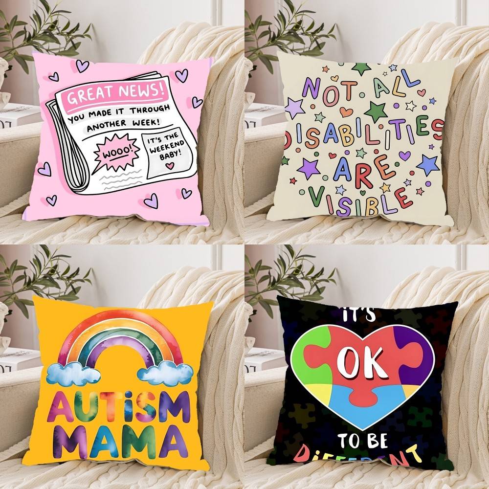 Autism Acceptanc Creative Slogan Pillow Case Cushion Cover Soft Throw Pillow Case For Car Sofa Pillowcase Polyester With Zipper