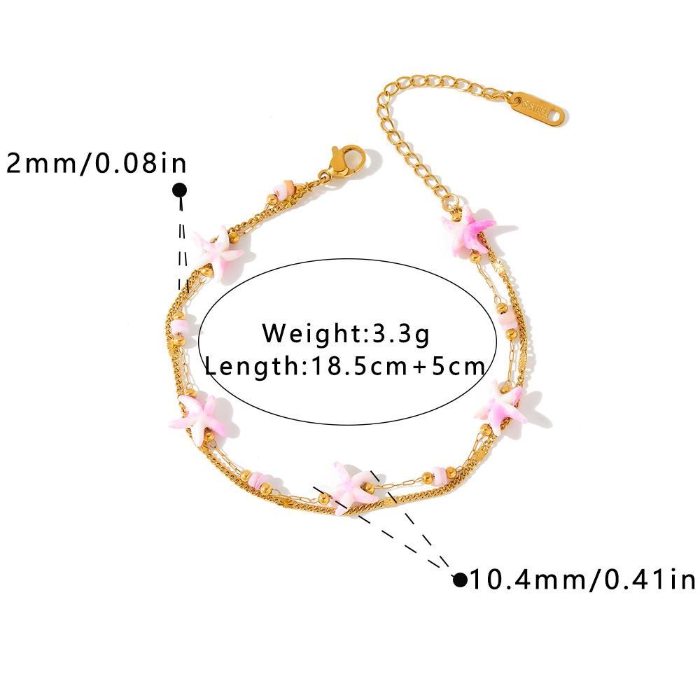 Bohemia Style Multicolour Starfish Beads Double Layer Wrist Bracelet for Women Stainless Steel Gold Color Chain Jewelry Gifts