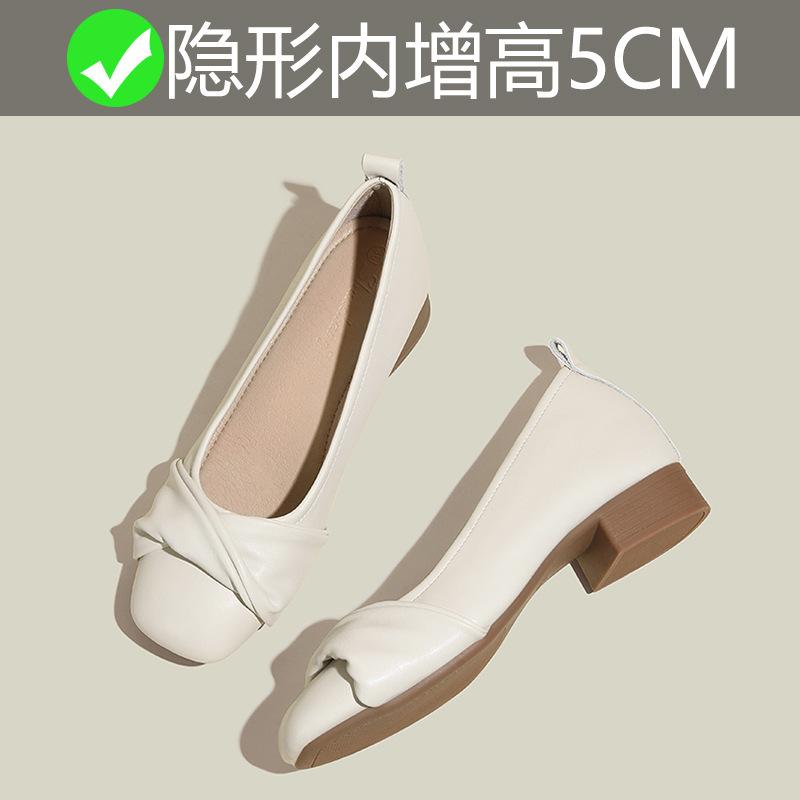 The Inner Height Is Increased by 6cm Apricot Single Shoes for Women's New Gentle Wind Shoes with Skirts and Small Shoes.