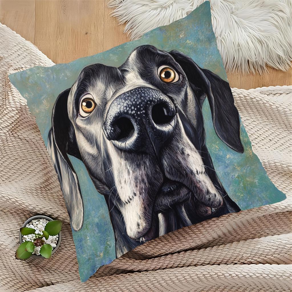 1Pc Great Dane Portrait Print Throw Pillow Cover,Suitable For Sofa,Bedroom,Living Room,A Stylish Gift For Animal Lovers