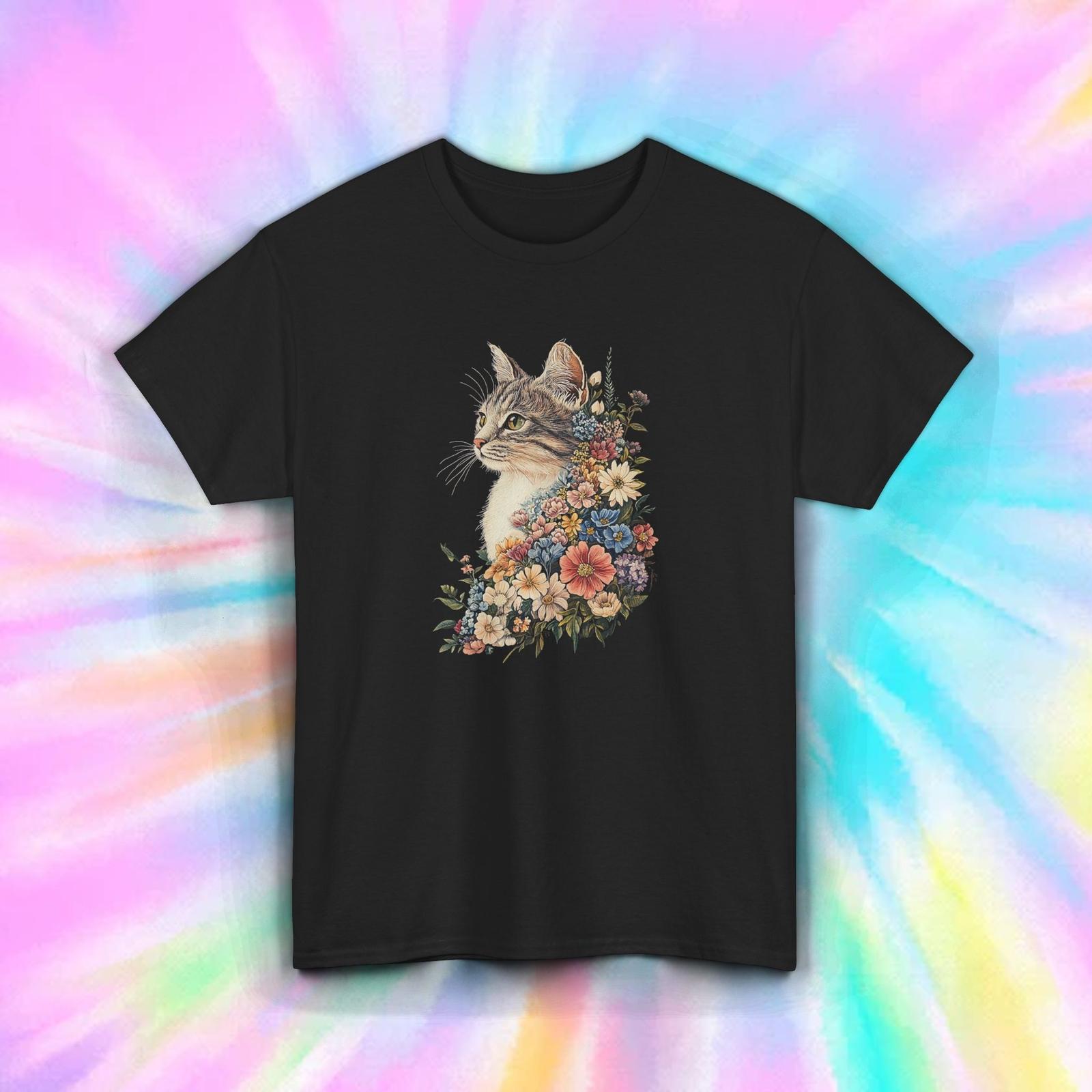 Floral Cat Shirt Vintage Botanical Kitty Art Cute Animal Lover Gift S-5XL S