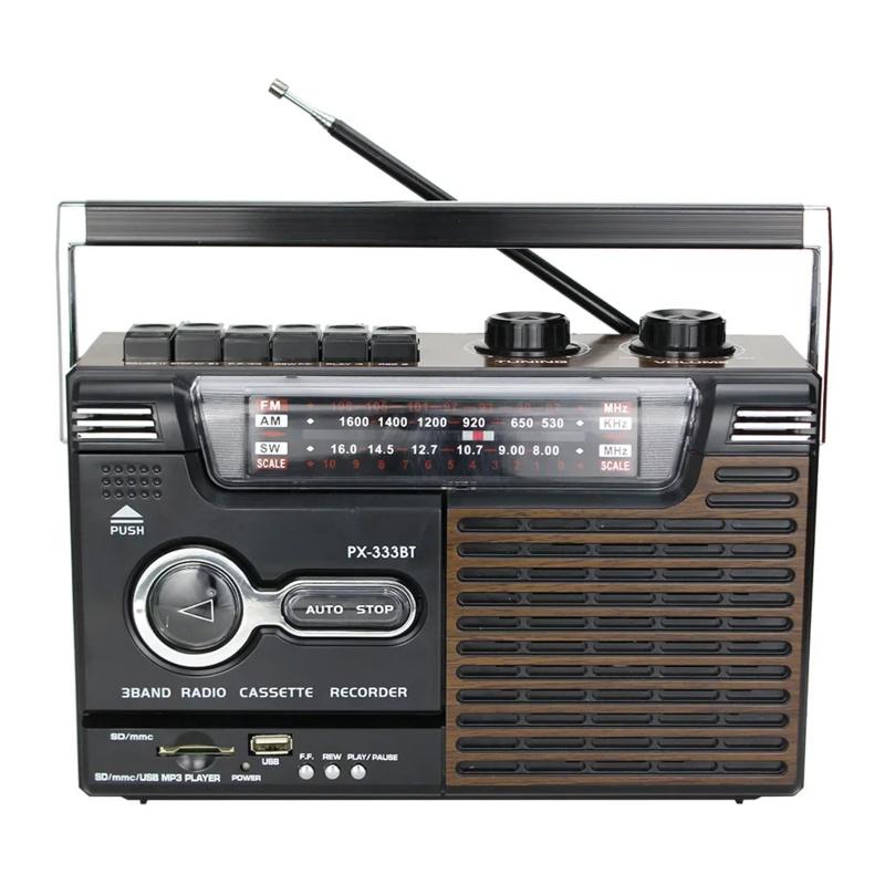 Přenosné Vintage Retro USB AM/FM/SW Vícepásmové Rádio Stereo Bezdrátový Bluetooth Boombox Mp3 Přehrávač Zvuku Záznamník Přehrávač Kazet