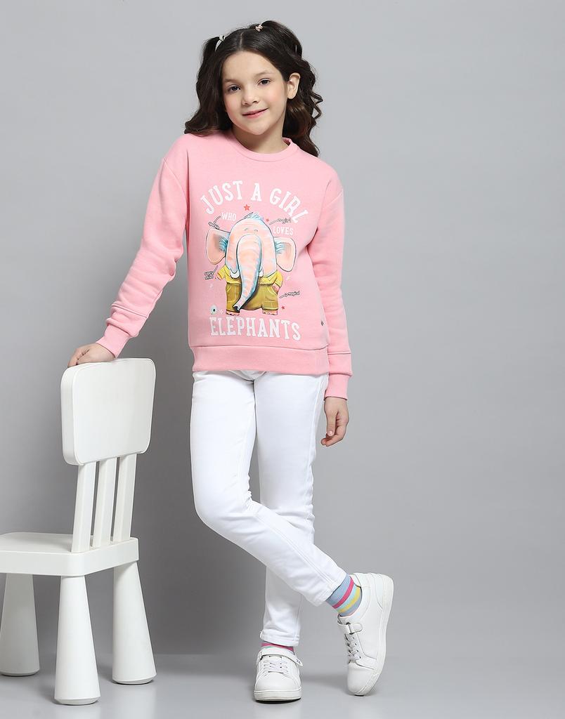 MONTE CARLO Girls Printed Pink Round Neck Full Sleeve Sweatshirt