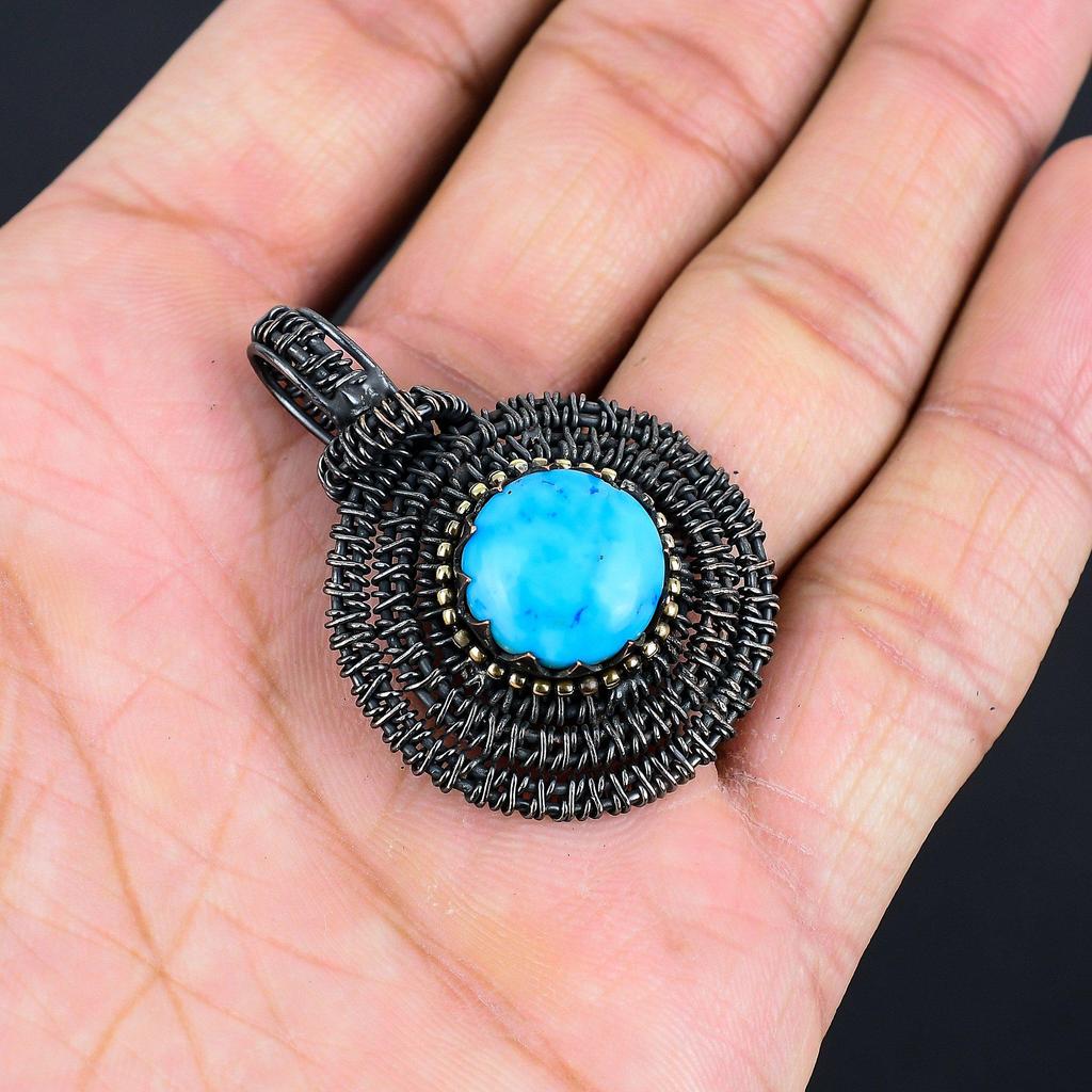 Gorgeous Turquoise Gemstone Copper Wire Wrap Handmade Jewelry Beauteous Pendant For Her