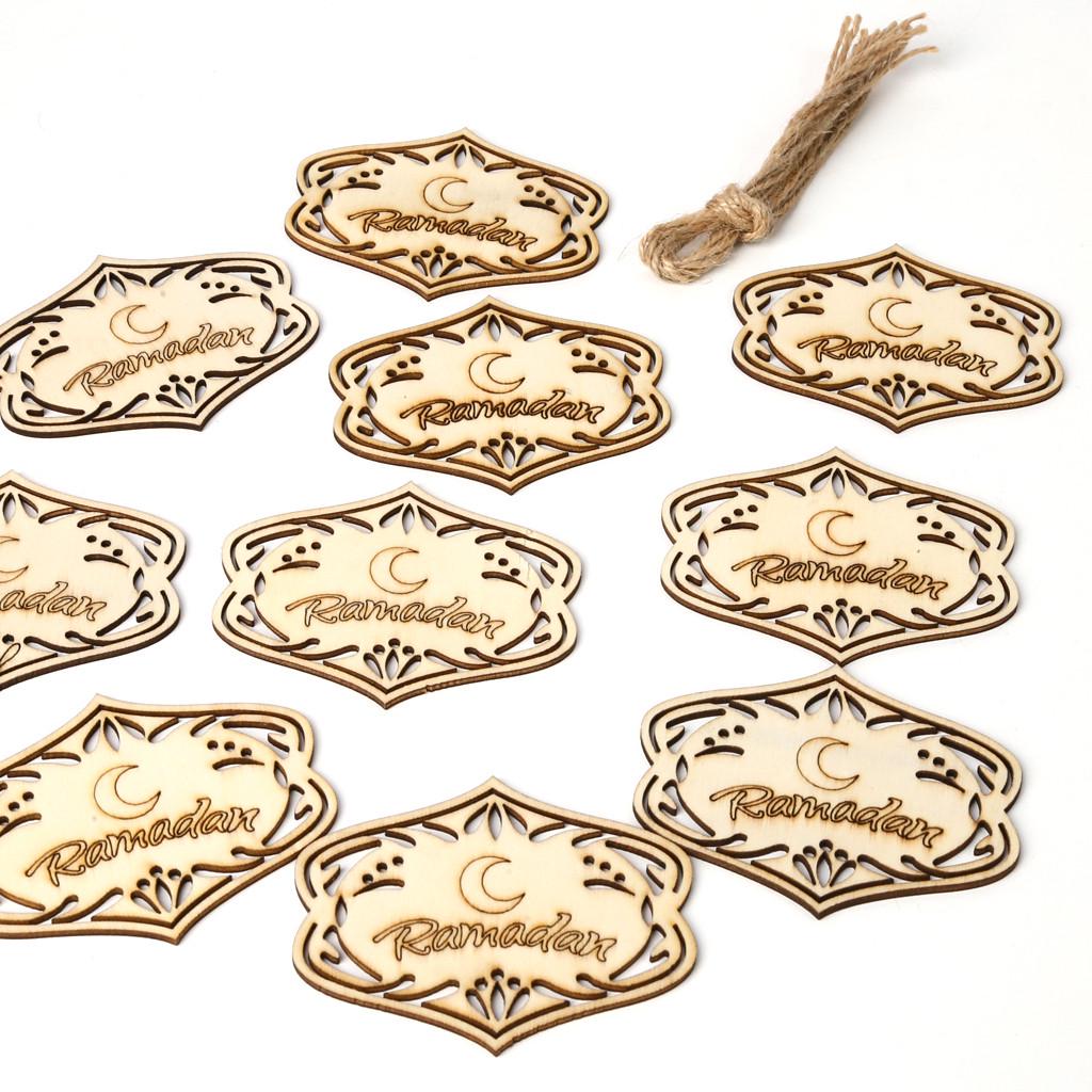 DIY Eid Mubarak Muslim Ramadan Hanging Pendant Wooden Hollow Ornament 10PCS