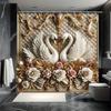 Simple Swan Shower Curtain Set - Geometric Animal Pattern, 3D Design, Includes 12 Hooks, Polyester Fabric, Modern Bathroom Decor