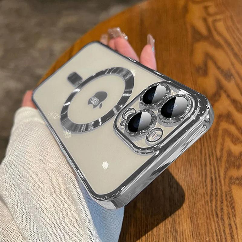Luxury Plating Clear Magnetic For Magsafe Case For iPhone 15 14 13 12 11 Pro Max Plus Magnetic Wireless Charge Shockproof Cover