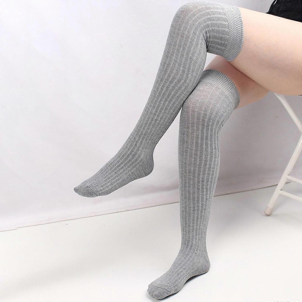 Fashionable Over Knee Long Tube Socks for Women Ribbed Knitted Striped Solid Color Thigh High Stockings Leg Warmers  Burgundy