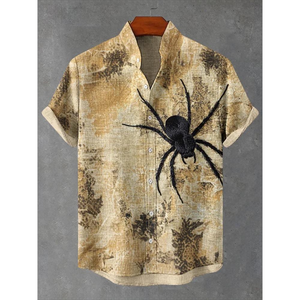 Animal Pattern, Fashion Trend, Street Outdoor, High-Quality And Comfortable Linen Men's Short Sleeved Casual Shirt
