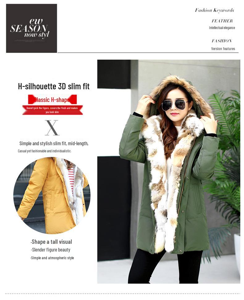 Mittellange Daunenjacke für Damen mit Pelzkragen - Winterkollektion