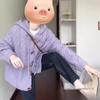 Korean Style Soft Hooded Sweater Coat In Yam Purple for Women - Autumn Lazy Style Toggle Button Slimming Outerwear