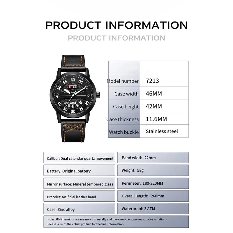 Original Fashion Watch For Man Leather Date Week Quartz Men Watch Waterproof Luminous Business Men's Watches