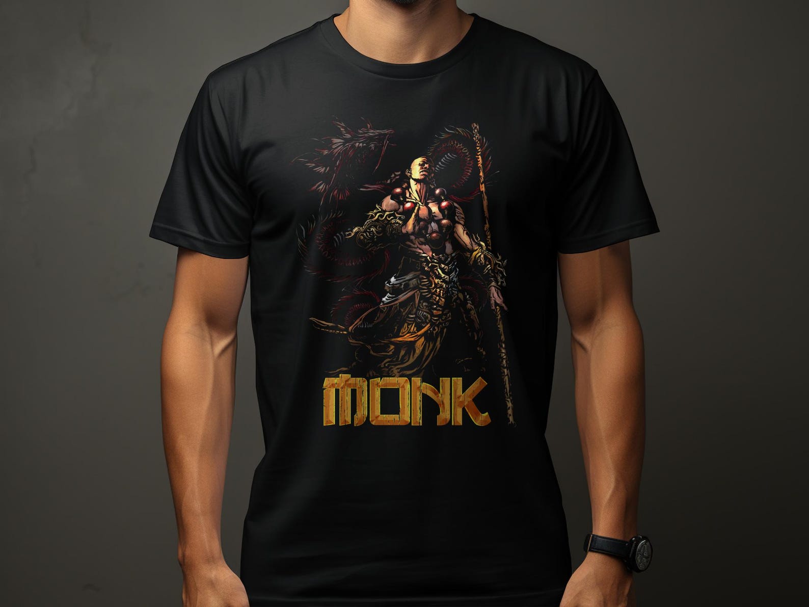 RPG Gamer Monk T-Shirt, Tabletop Gaming Tee, Roleplaying Game Shirt, Fantasy RPG Geek Tee, Mythical Warrior Graphic Shirt 3XL