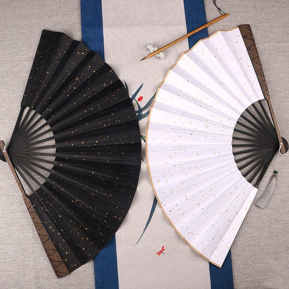 With Tassel Antique-style Folding Fan Sprinkled Gold Men Hand Fan Portable Decorative Fan  Crafts