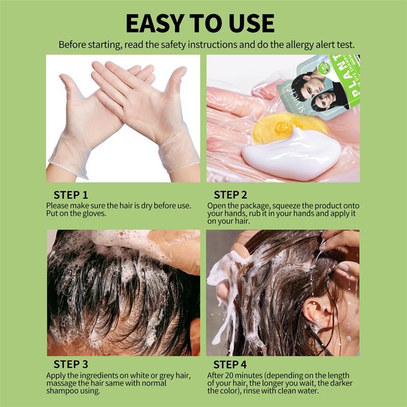 SEVICH 30ml×10 Stück Haarfärbeshampoo zur Grauhaarabdeckung, Pflanzenbasiertes Haarfärbeshampoo, Schnellfärbendes Shampoo in Sachets, Naturschwarz