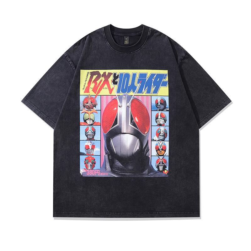 Sommer Schwere Baumwolle Gewaschen Vintage Oberteil Harajuku Straße Retro Bedrucktes Kurzarm-T-Shirt Herren Ins