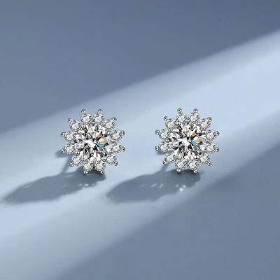 Ohrringe aus 100 % 925er-Sterlingsilber für Damen, zertifizierter Moissanit, D-Farben-Ohrstecker, Diamant-Sonnenblumenform, Geburtstagsschmuck, Geschenk