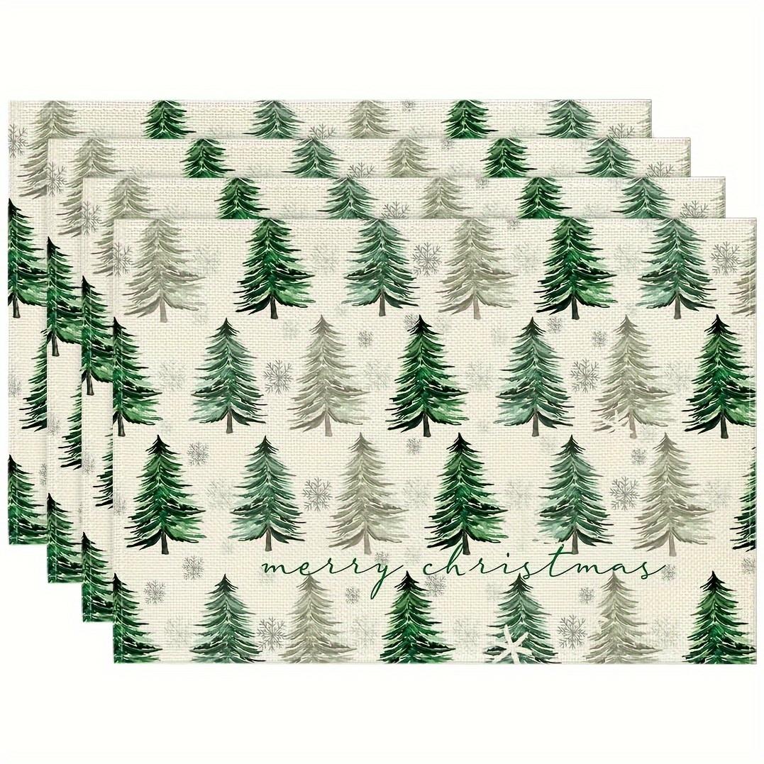 

4pcs,Xmas Trees Snowflake Merry Christmas Placemats for Dining Table, 12 x 18 Inch Seasonal Winter Washable Table Mats 30x45cm-4PC