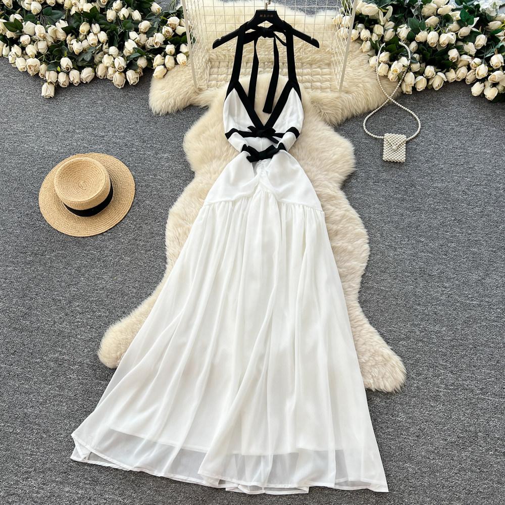Rochie Maxi Lungă cu Bretele Subțiri pentru Plajă de Vară pentru Femei Sexy cu Decolteu în V și Spate Decoltat Rochie de Seară
