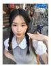Women's Gray Peter Pan Collar Knit Top – Short-Sleeve, Summer, Fashionable Two-Piece Design