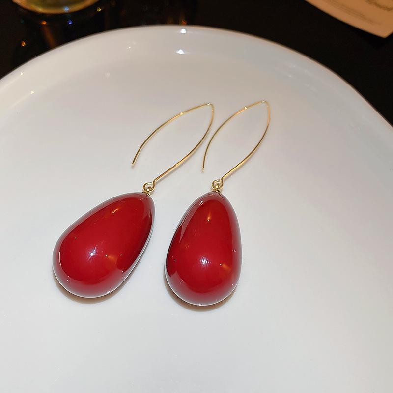 Brincos Festivos de Borla Agulha de Prata Vermelha - Retro Nicho High-End de Pino para Ano Novo