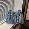 Casual Denim Tote Bag Large Capacity Canvas Bucket Bag Oxford Drawstring Shoulder Bag  Travel