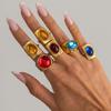 European and American French Old Square Geometric Personality Ring Jewelry Ins Color Cut Gemstone Open Ring