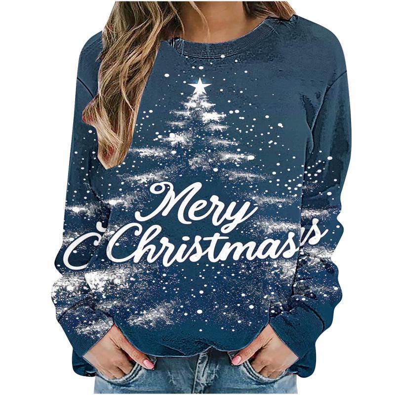 Christmas Snowman Pattern 3D Print Women Round-neck Sweatshirt Fashion Autumn Santa Claus Long Sleeve Cute Ladies Tee Pullover