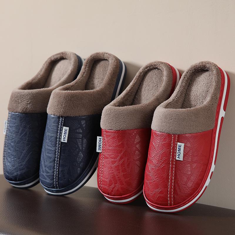 Unisex Cotton Slippers - Warm Plush Flat Heel, Indoor/Outdoor, Plus Size, Thick Sole for Autumn/Winter