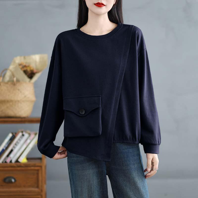 

Осенне-зимняя женская асимметричная толстовка с большим карманом, свободный повседневный свитер с длинным рукавом больших размеров 3XL тёмно-синий