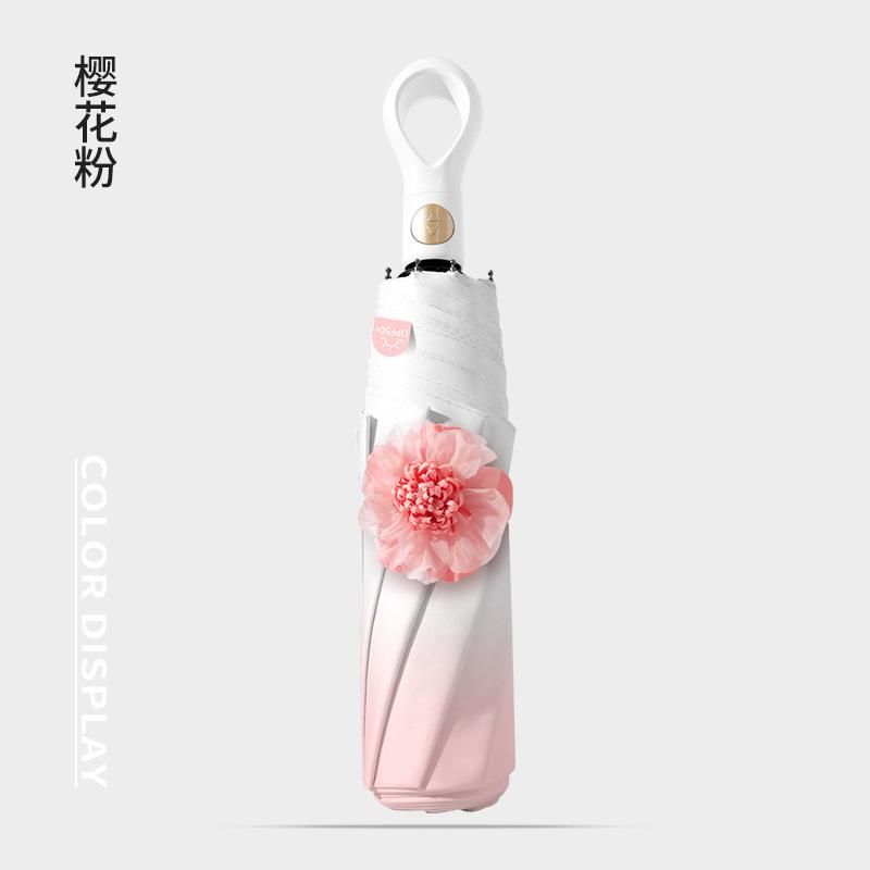 Japan and South Korea 8 bone gradual change automatic flower umbrella thickened vinyl rain folding parasol three fold sun umbrella