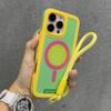 Strap Lanyard Contrast Color Magnetic For Magsafe Case For iPhone 15 14 16 Pro Max Wrist Strap Rope Soft Bumper Shockpoof Cover