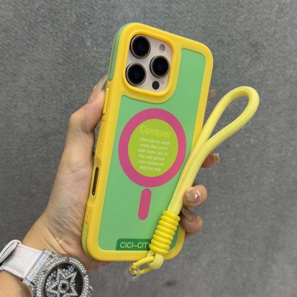 Strap Lanyard Contrast Color Magnetic For Magsafe Case For iPhone 15 14 16 Pro Max Wrist Strap Rope Soft Bumper Shockpoof Cover