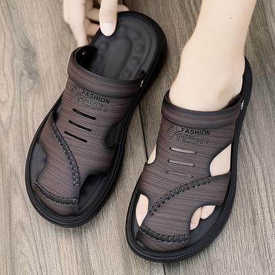 Men Slippers Summer Outside Street Beach Style Non-slip Cover Toe Casual Sandals Soft Light Shoes