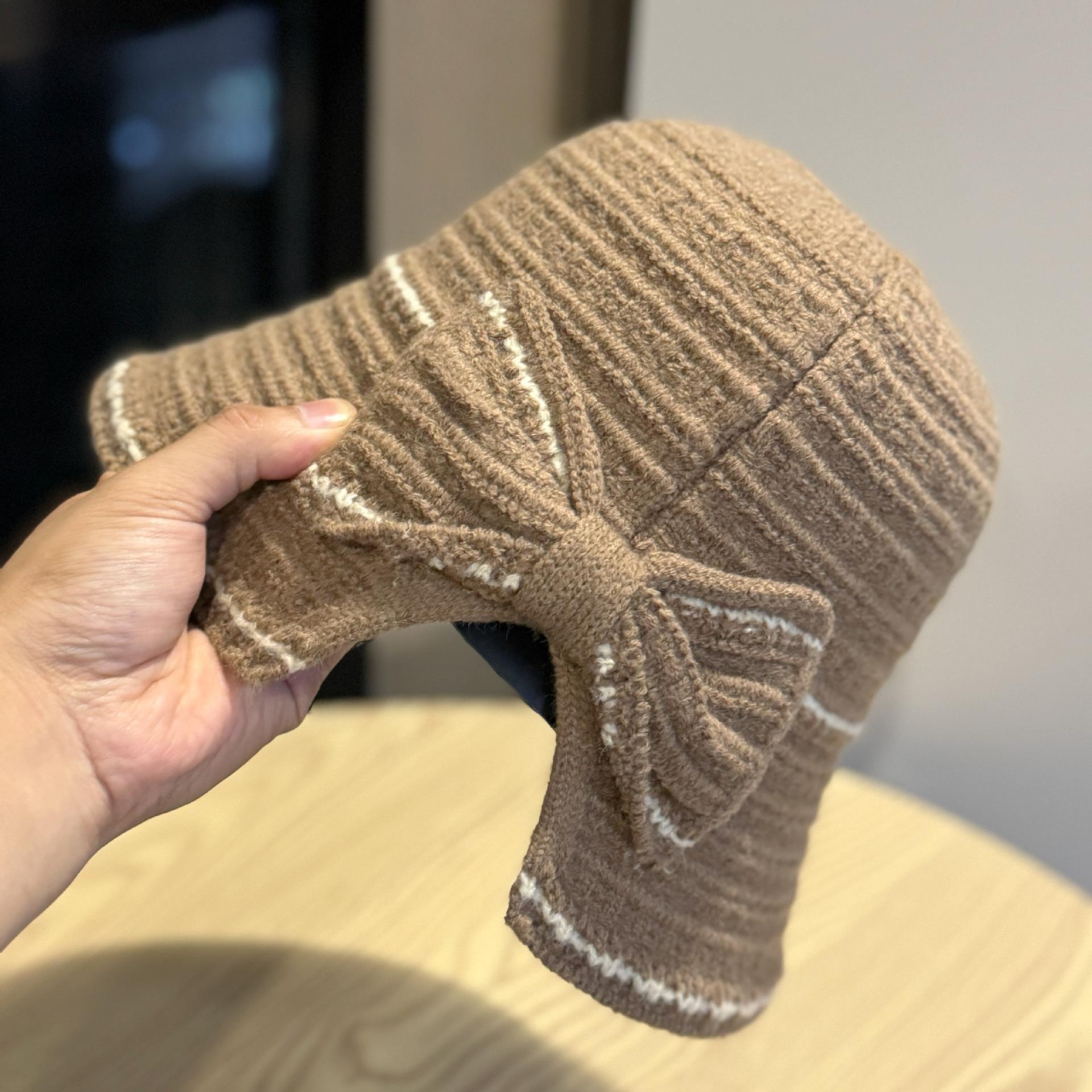 

Новая вязаная шляпа-панама в корейском стиле с бантом для женщин, универсальная, подчеркивающая лицо, маленькая шляпа-ведро, складная, осенне-зимняя one size