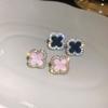 Pink Small Delicate Four-leaf Flower Stud Earrings New 2026 Popular Internet Celebrity Earrings Women's High-end Temperament Earrings