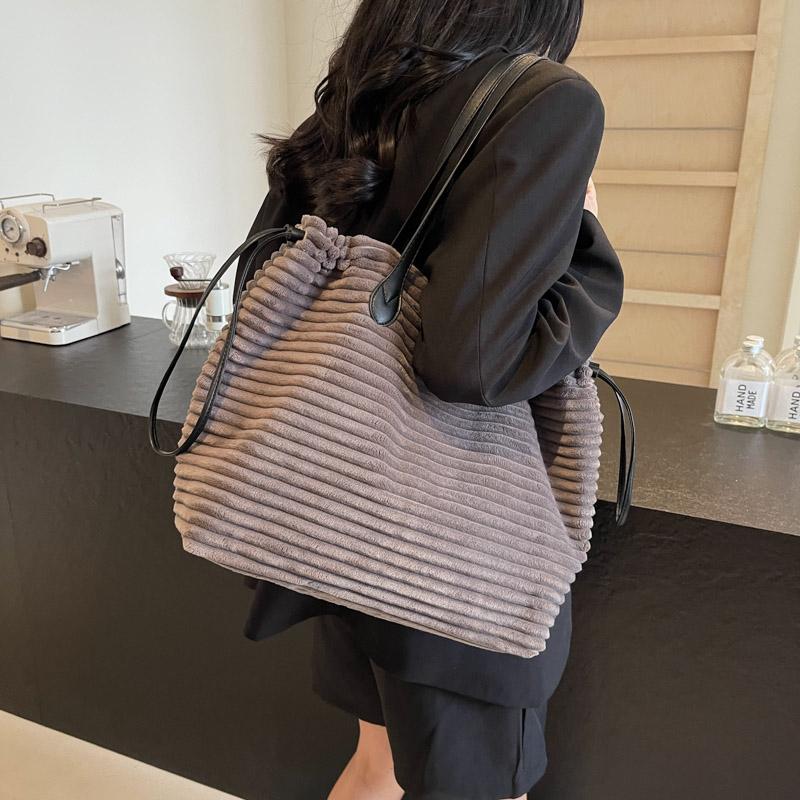 Corduroy Bag Women's Drawstring Shoulder Bag Commuter Tote Bag