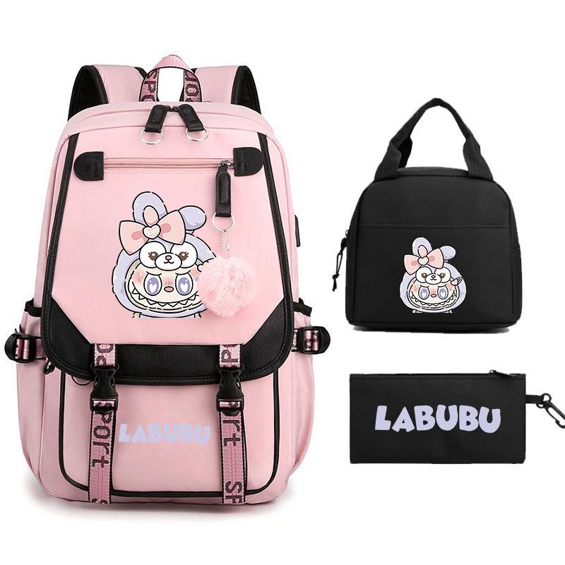New Labub Children's Schoolbag, Backpack, Shoulder Pencil Case, Three-piece Set, Cute.