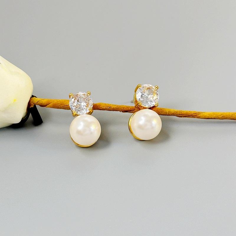 Simple, Stylish And Elegant Retro Four-Claw Single Diamond Stud Earrings, High-End Earrings For Women золотой