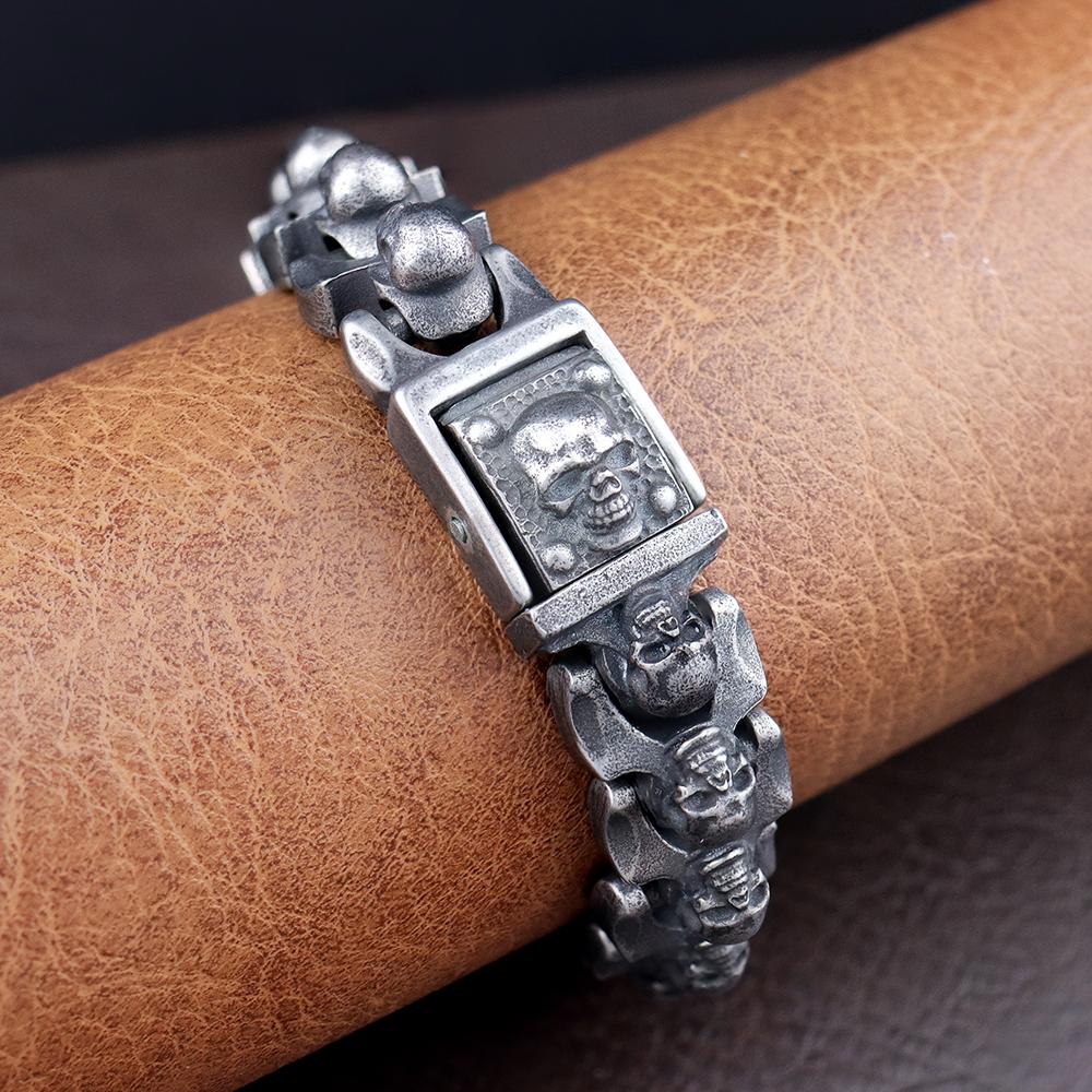 Vintage Men's Domineering Skull Bracelet Trendy Stainless Steel Charm Bracelet Punk Hip Hop Motorcycle Bangle Jewelry