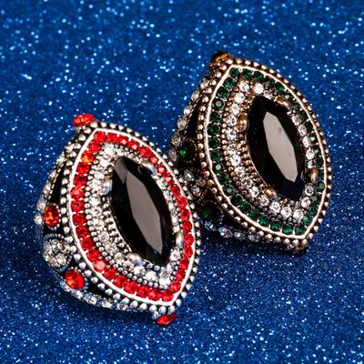 Luxury Marquise Cut Colorful Rhinestone Inlaid Women Finger Ring Party Jewelry