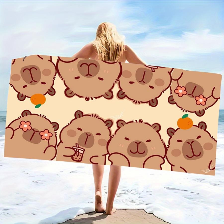 Kawaii Capybara Bubble Tea Beach Towel Ultra Absorbent & Fast Drying Microfiber Idea for Picnic Beach Days & Summer Vibes Decor