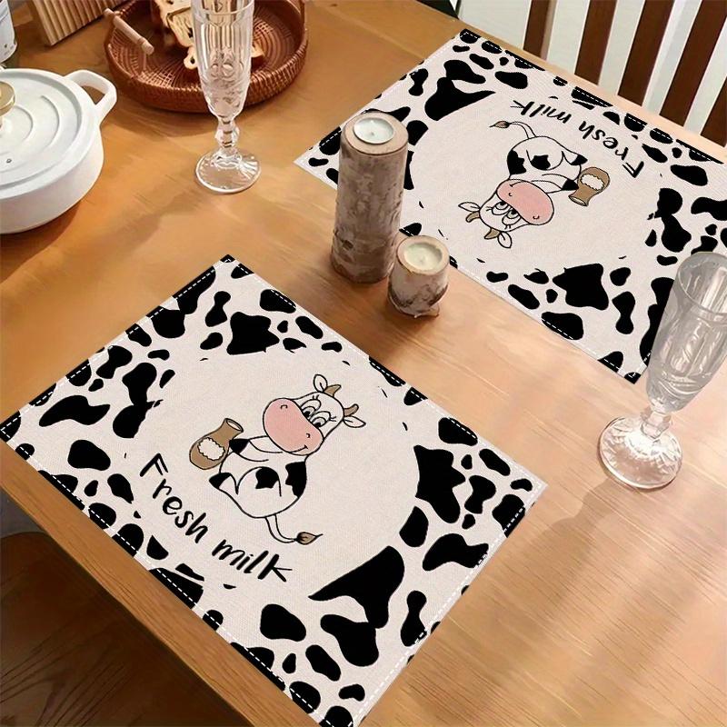 1pcs, Cow Print Linen Placemat, Nongc Cow Pattern Tablecloth, for Holiday Party,Home Kitchen Dining Table Decoration