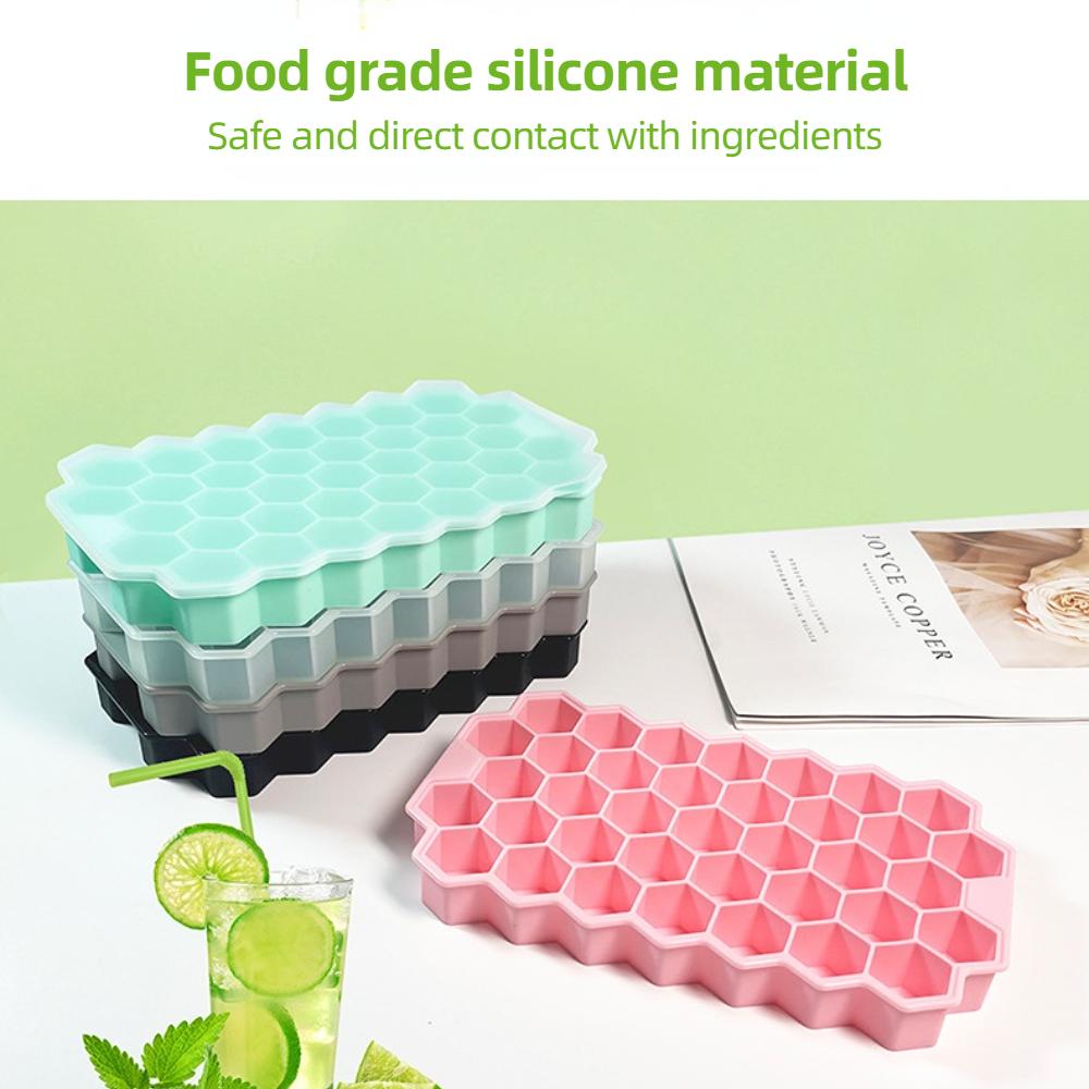 37 with Cover Honeycomb Mesh Ice Cube Trays Reusable Silicone Ice Block Mold Free Ice Maker with Removable Lids